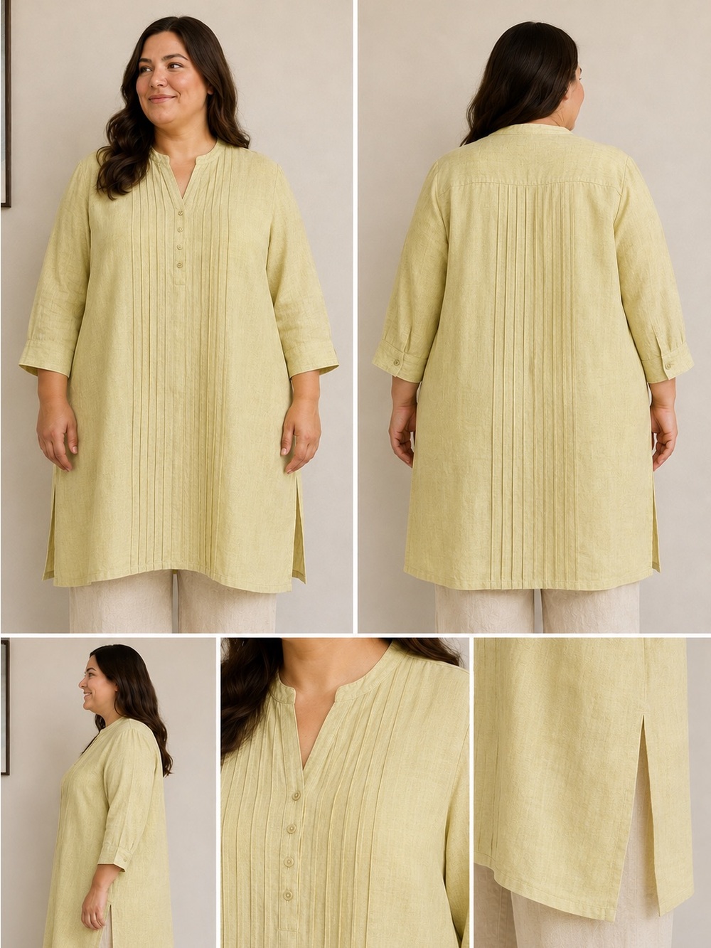 Edward…Woman Yellow/Green 100% Linen Women’s Tunic 2X